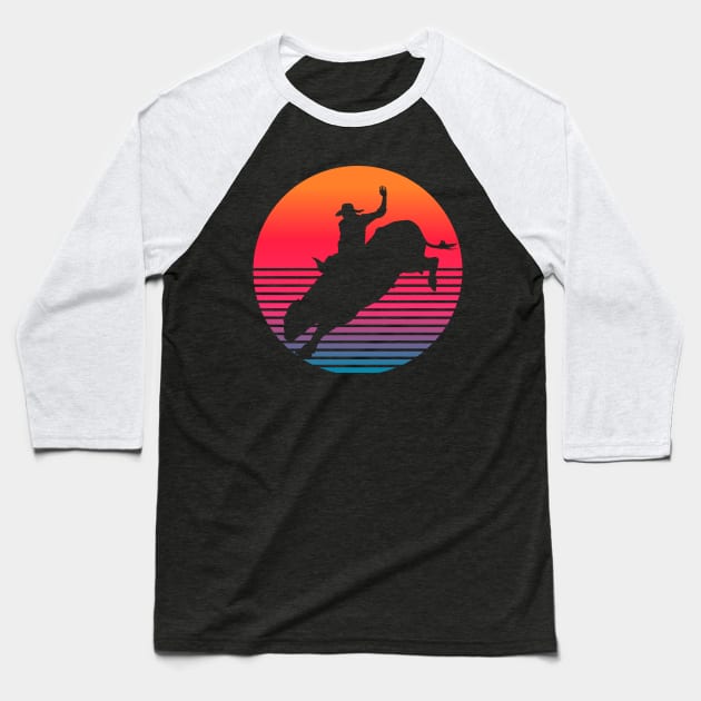Rodeo Bull rider retro sunset Baseball T-Shirt by Geoji 